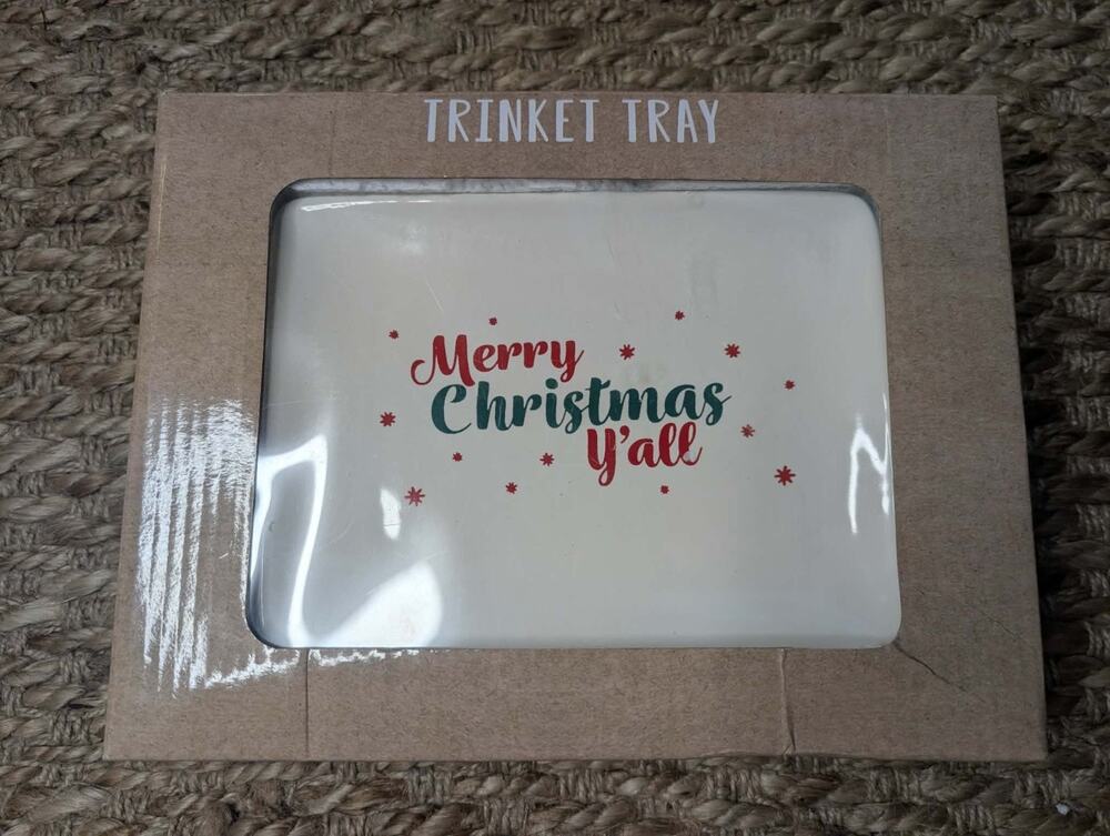 NEW! Merry Christmas Ceramic Trinket Tray Keys Necklaces Holiday Table Decor
